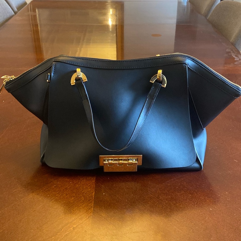 ZAC Zac Posen Eartha Iconic Large Satchel Black Leather Gold Hardware Crossbody